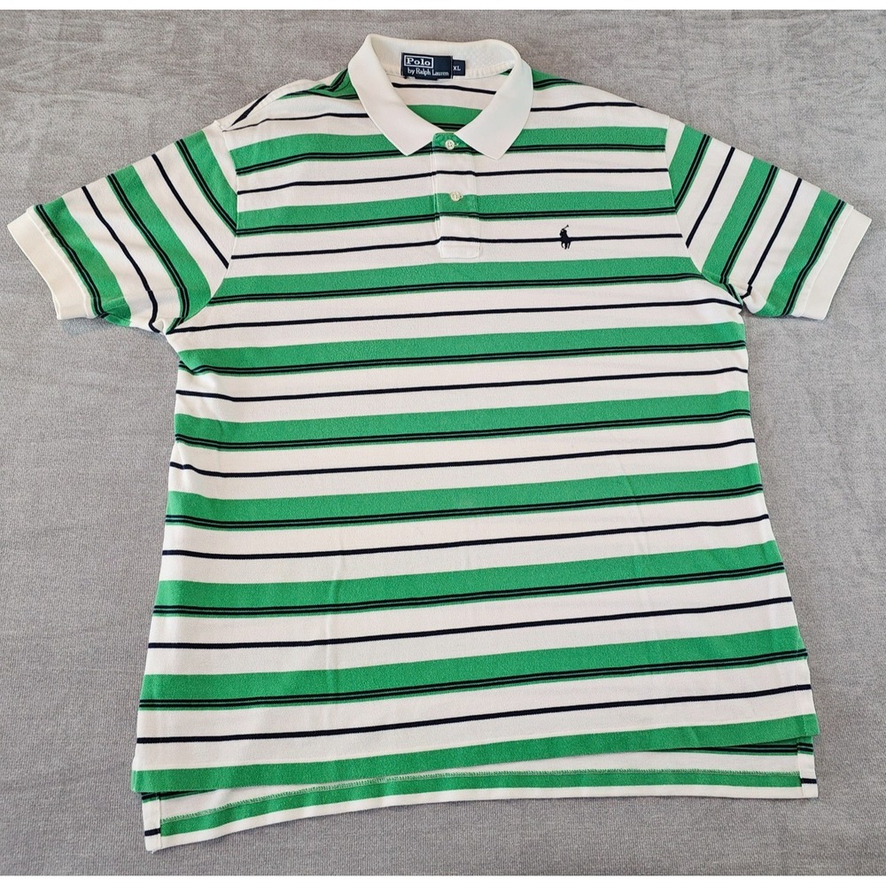 Polo by Ralph Lauren Shirt Mens XL Green White Navy Striped Pony 100% Cotto